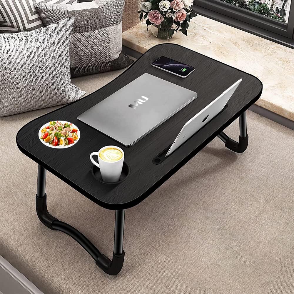 Table de lit - 60x40x28 cm - pliable, réglable, portable, noir