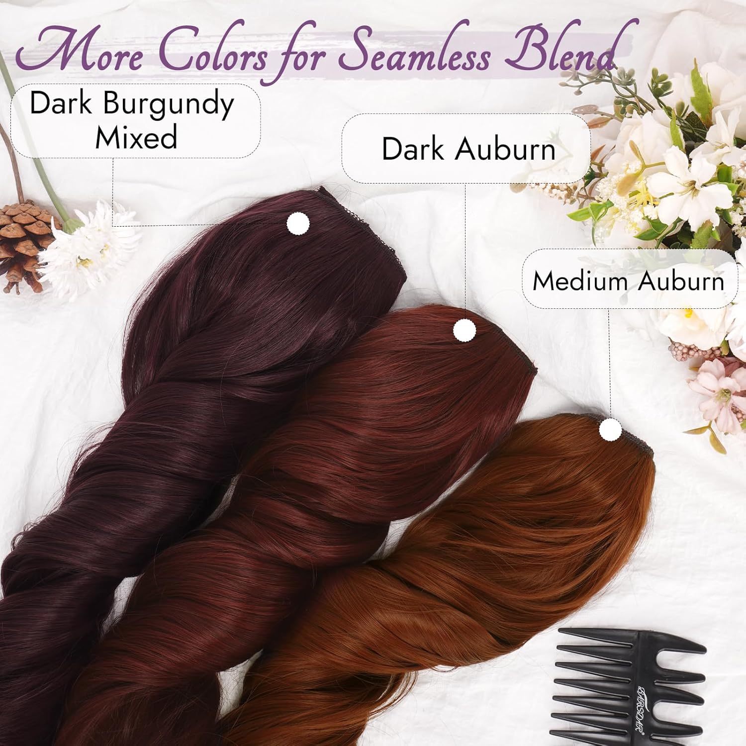 BARSDAR - Extension à clips, série Auburn, 50cm, 5pcs, ondulées, synthétiques