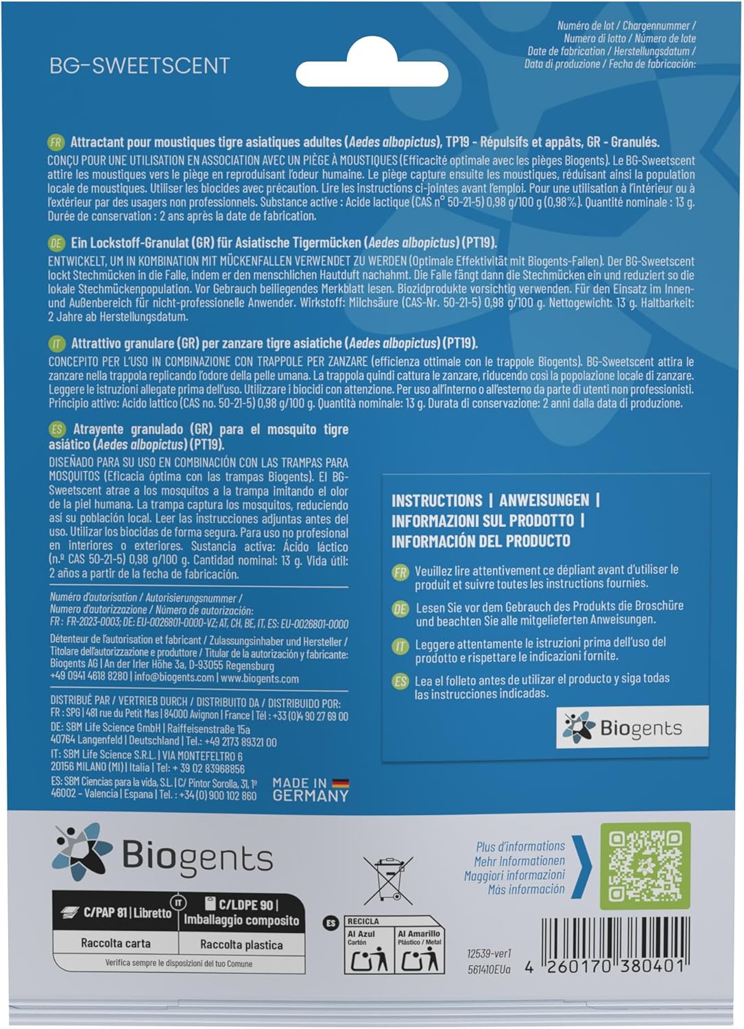 Biogents - recharge attractif moustiques - 6 mois - BG-SWEETSCENTX3