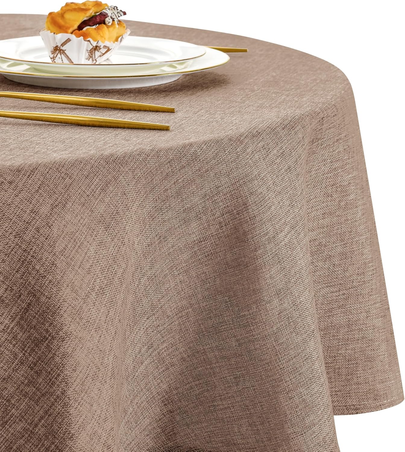 DWCN - nappe ronde effet lin 160 cm, imperméable, lavable, kaki DWCN