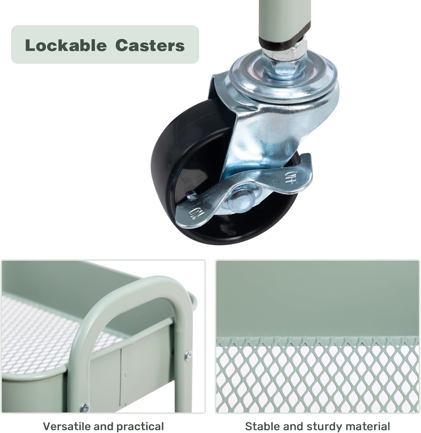 DOEWORKS - Chariot de rangement 3 niveaux à roulettes, métal, cyan, idéal cuisine/bureau/salle de bain