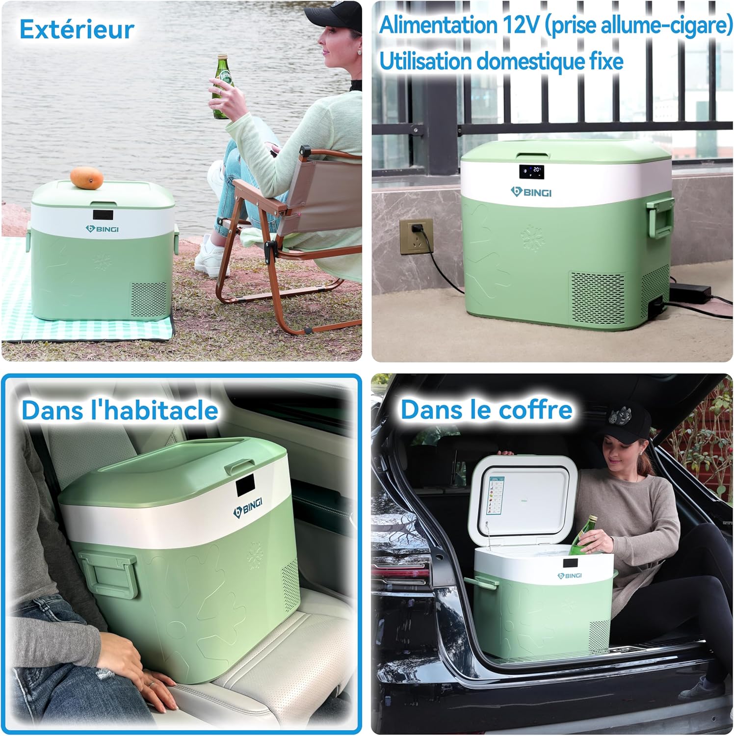 BINGI - glacière électrique 22L - compression, -18°C, 12V/24V/220V