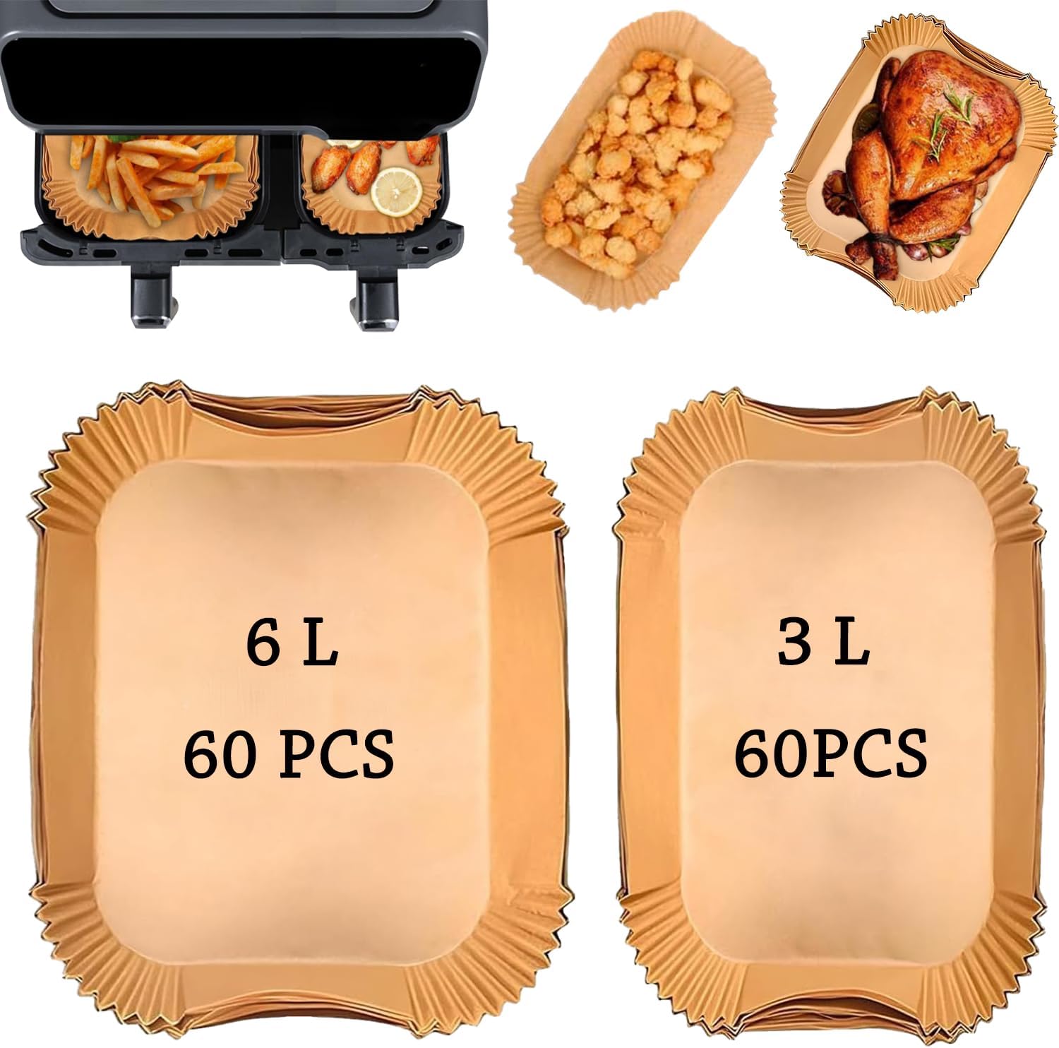 Papier cuisson air fryer - compatible Philips Série 3000 - 9L - 120pcs résistant NA350/00