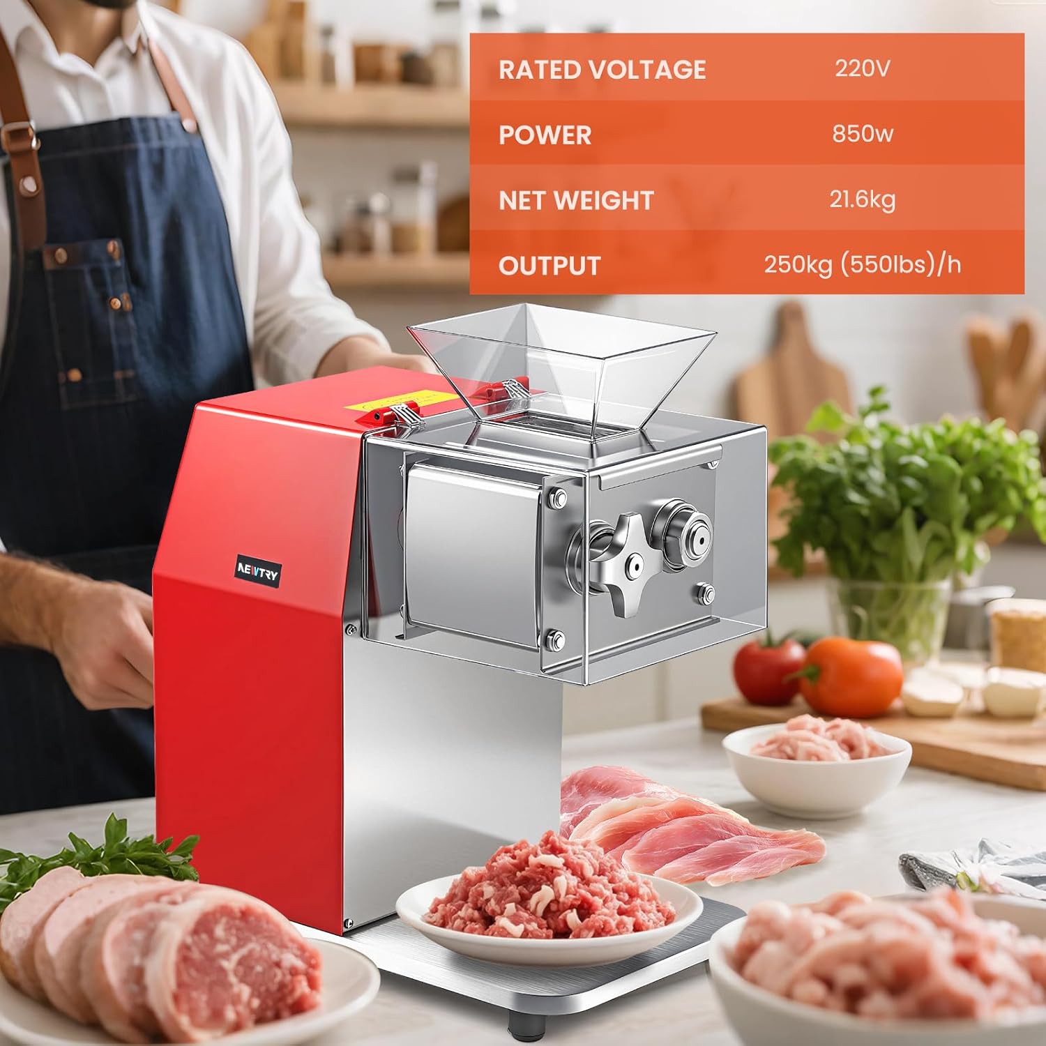 NEWTRY - trancheuse viande série 850W - 2,5mm - inox, pro, 850W