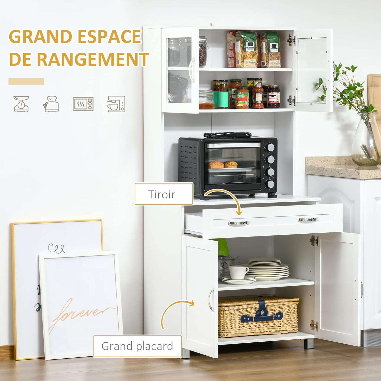 HOMCOM - buffet contemporain - rangements, tiroir, MDF blanc