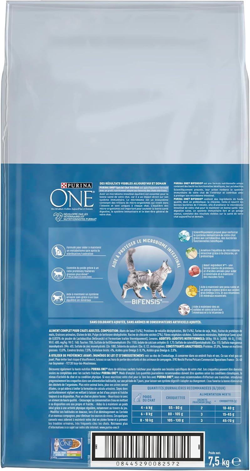 Purina One - Bifensis - 7,5 kg - Renforce immunité, équilibre microbiome, système urinaire sain