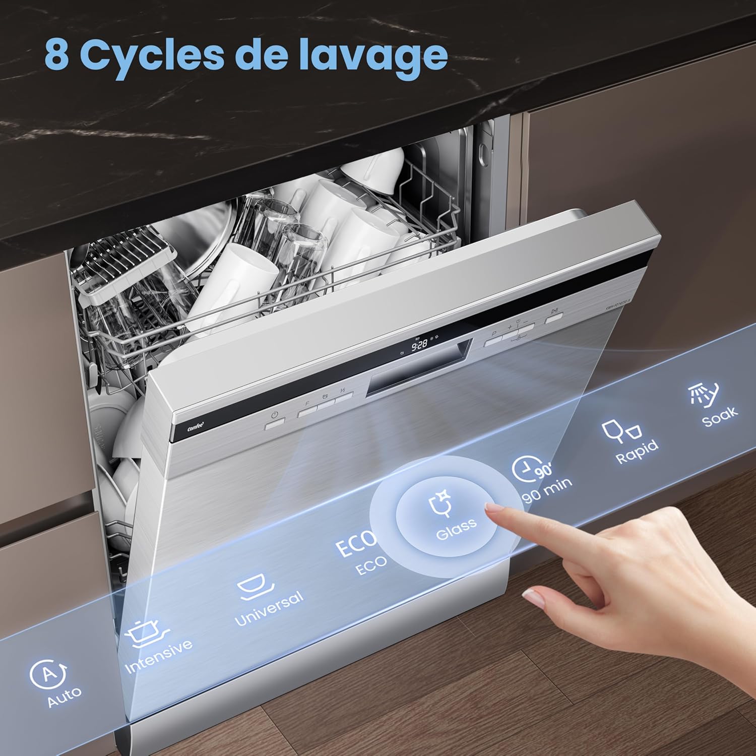 COMFEE' - lave-vaisselle grand format, 14 couverts, inox, écran LED, 44 dB, FD1435E-X