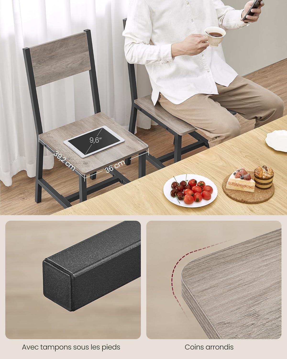 VASAGLE - chaise salle à manger, lot de 2, acier, style industriel, LDC092G01