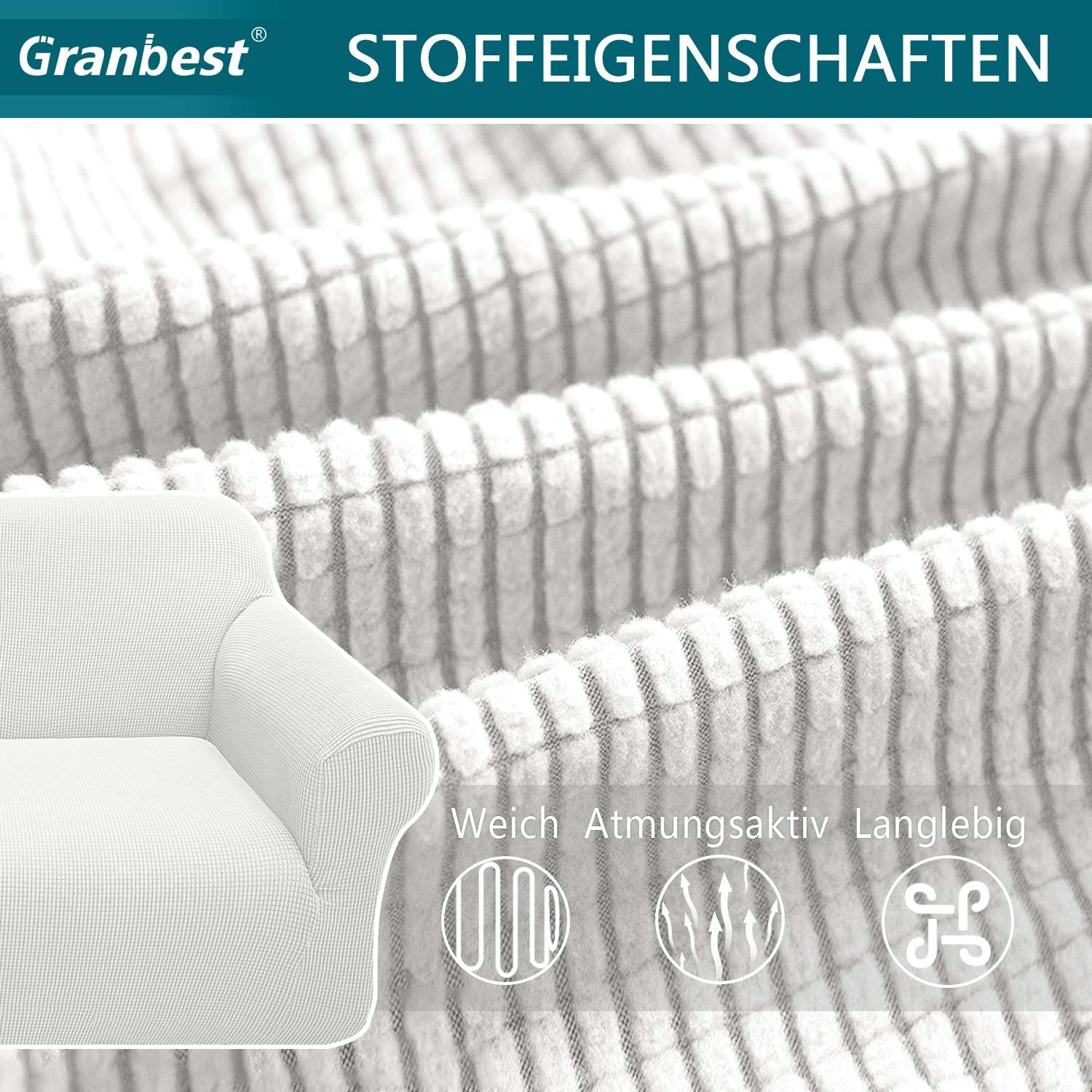 Granbest - housse de canapé jacquard 3 places - stretch, protection animaux, blanc crème