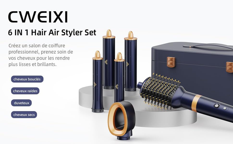 Brosse soufflante 6-en-1, ions, haute vitesse, séchage, bouclage