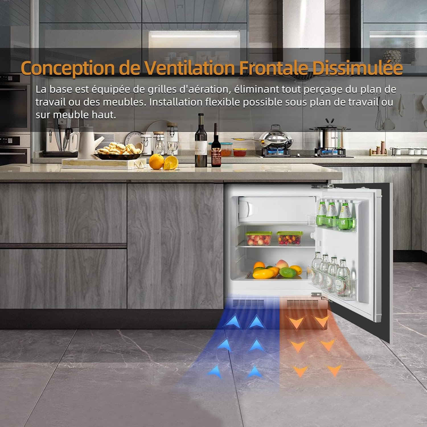 Réfrigérateur congélateur encastrable 82 cm, 96L, charnières réversibles, réglage température