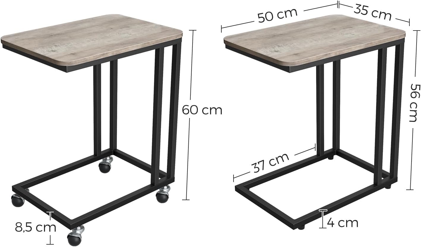 VASAGLE - Table d’appoint industrielle - compacte, acier, roulettes - LNT050B02