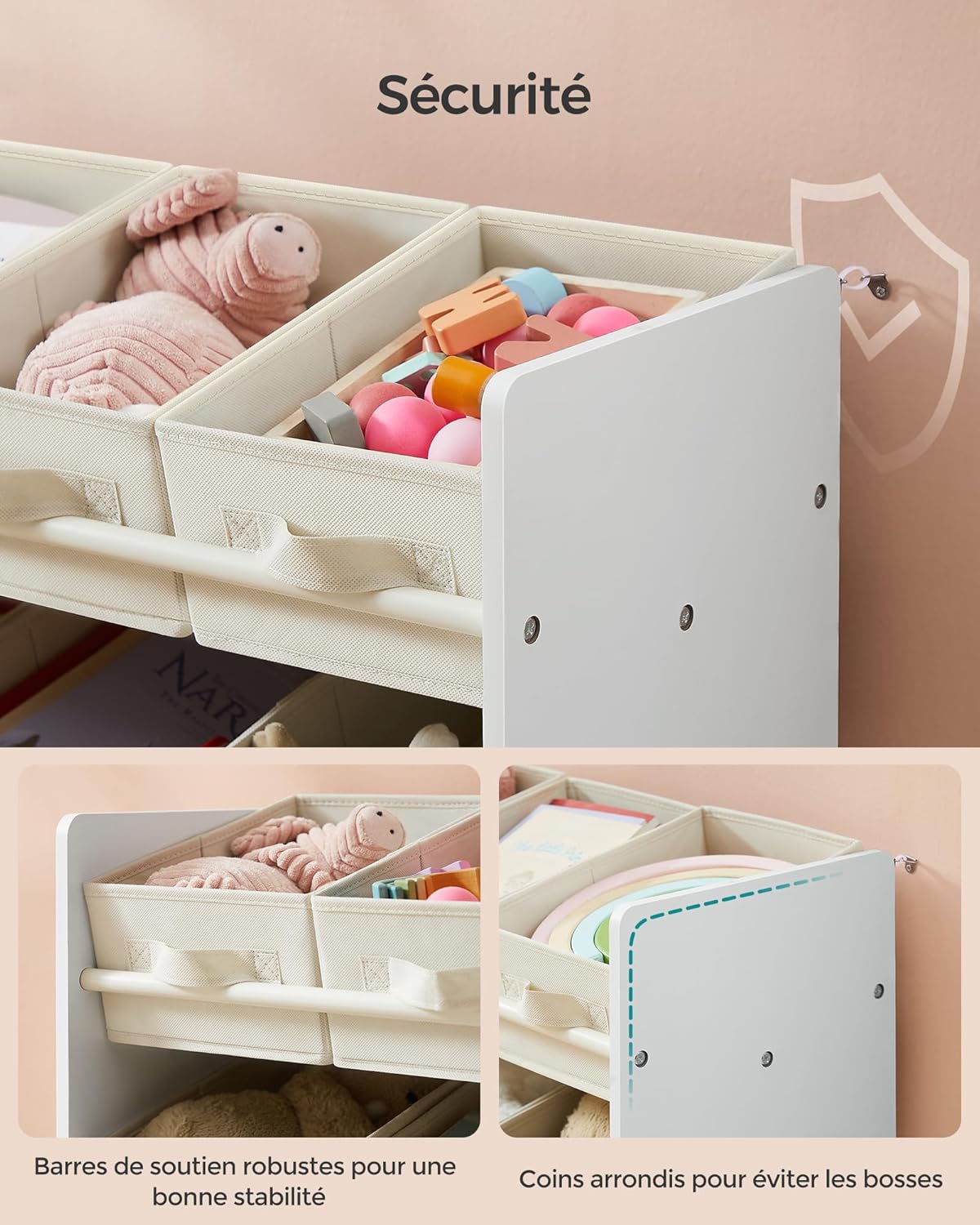 SONGMICS - étagère à jouets enfants - 29,5x62,5x60 cm - 9 boîtes tissu, rangement spacieux, blanc nuage GKR033W10