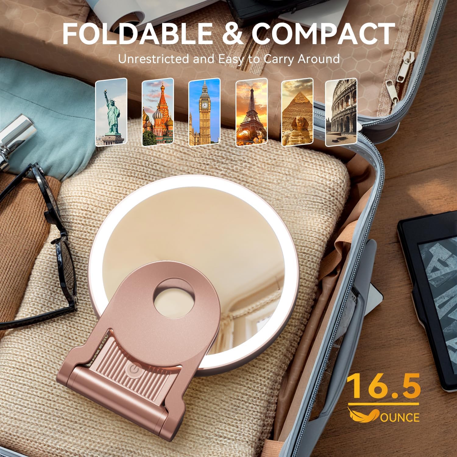 Auxmir - Miroir maquillage double face 30X/1X, LED, 2000mAh, pliable, portable