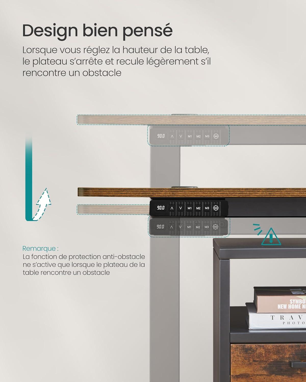 SONGMICS - bureau électrique réglable - 140x60 cm - mémoire 4 hauteurs, marron rustique/noir - LSD016X01