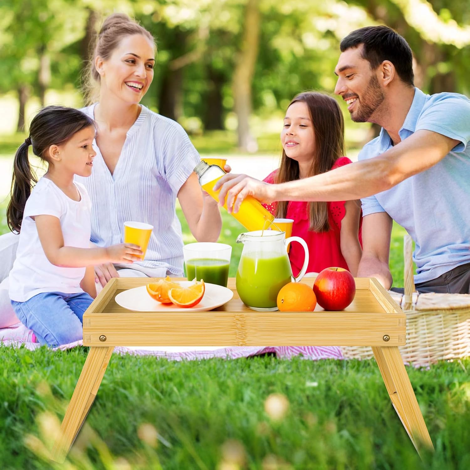 Plateau de lit - bambou, pied pliant, multifonction - beige, plateau petit-déjeuner