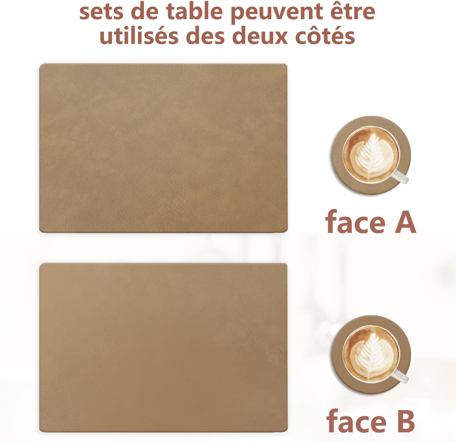 Set de table - cuir PU double face - 43x30cm - lot de 4, lavables, antidérapants, décoratifs