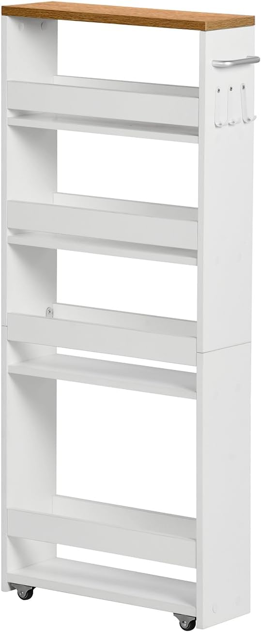 Chariot de rangement - 5 niveaux, 15cm, roulettes, étroit, cuisine