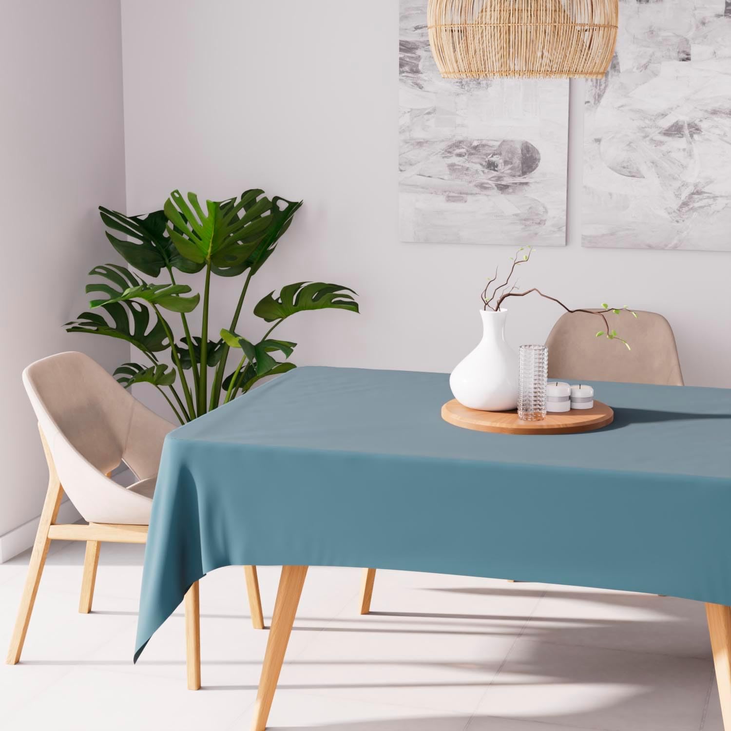 Soleil d'Ocre - Nappe Rectangle anti-tâches - 140x200 cm - Polyester bleu céladon