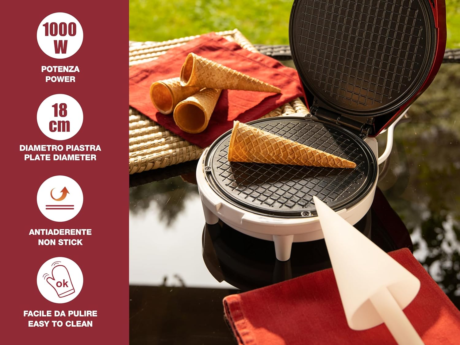 BEPER - gaufrier série P101CUD002 - 18 cm - 1000W, poignée isolante, accessoires inclus P101CUD002