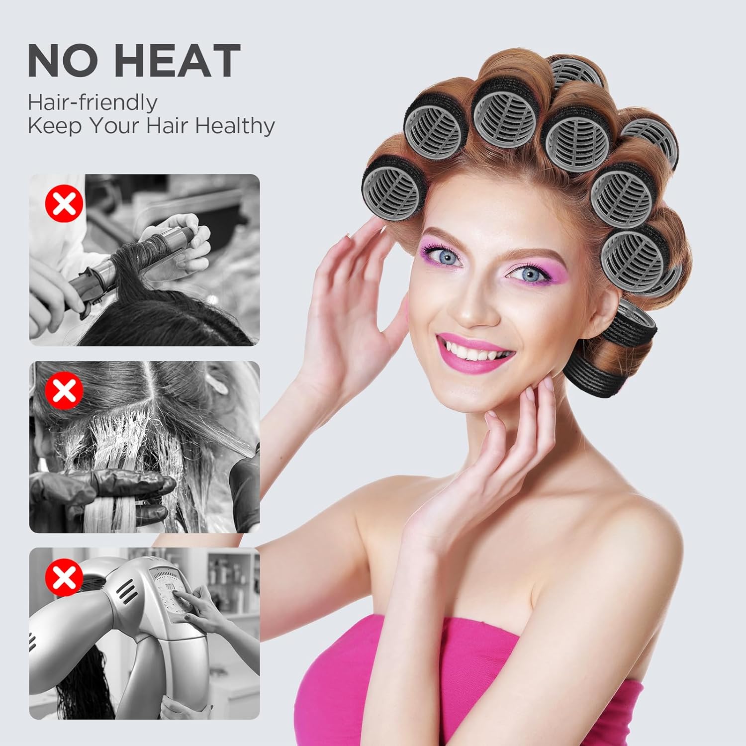 Romon - Set bigoudis chauffants 31 pièces, 3 tailles, avec pinces et peigne