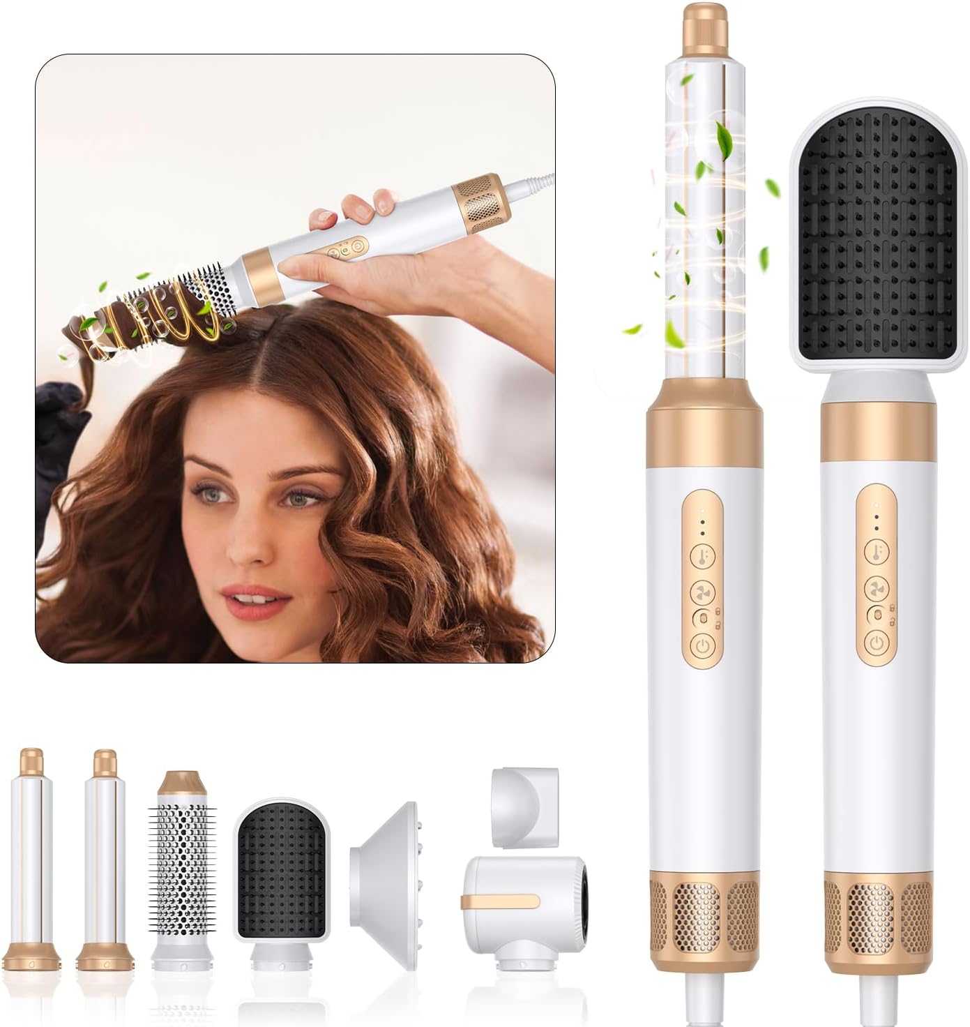 Golden Goods - Airstyler 7-en-1 - 7 accessoires - sèche, lisse, boucle, White/Gold