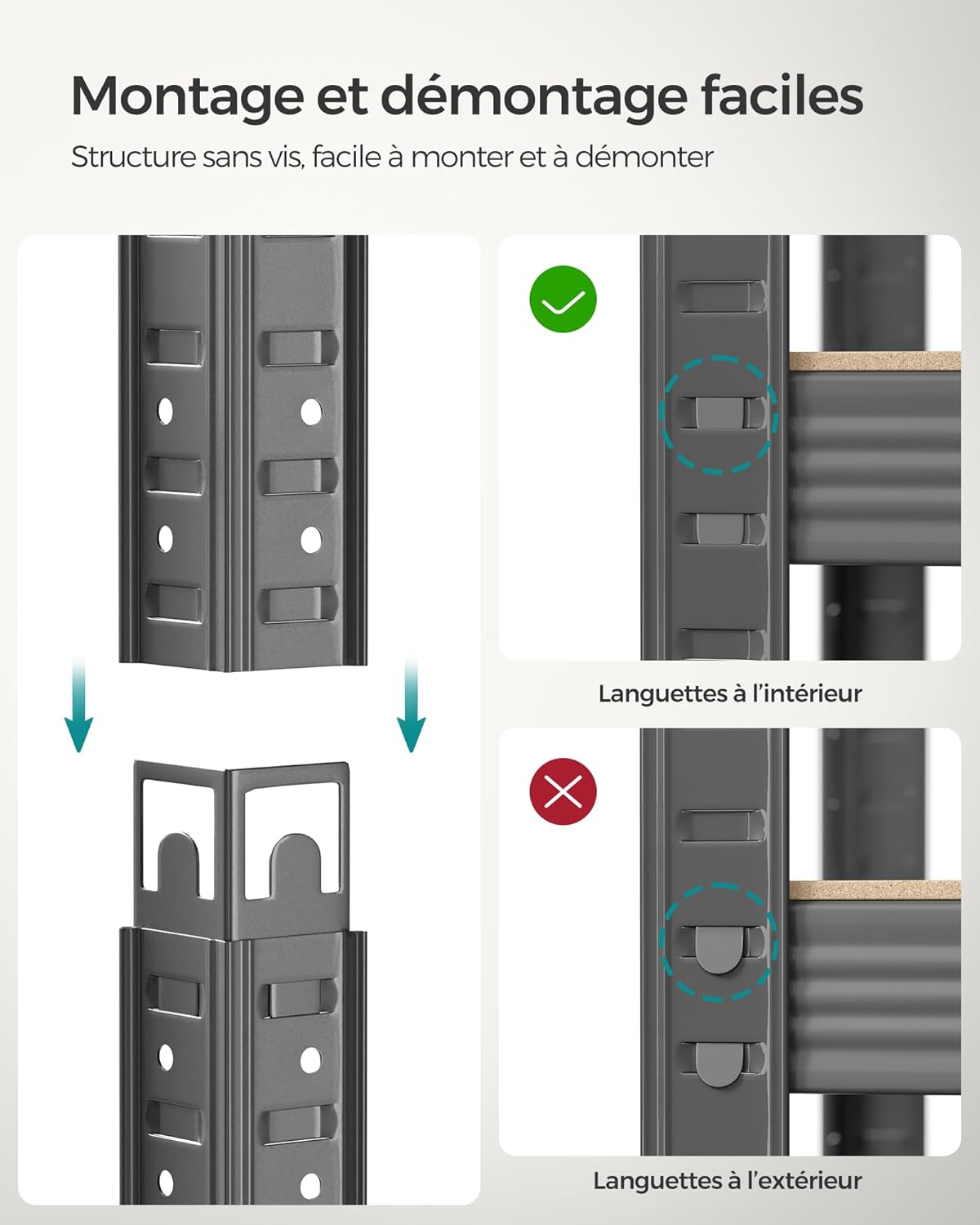 SONGMICS - étagère industrielle 60x120x200 cm, 5 niveaux, 750 kg, GLR060G02