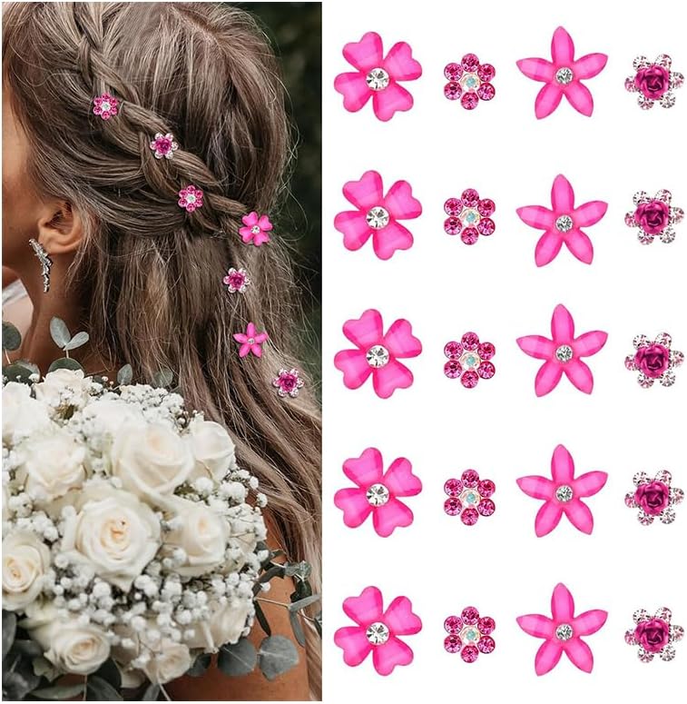 Pinces à cheveux - lot de 20 - mini strass fleurs, métal, mariage