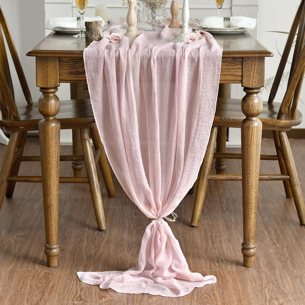 Artoid Mode - Chemin de Table Gaze Mousseline - 300 cm - Rose bohême, déco mariage/anniversaire