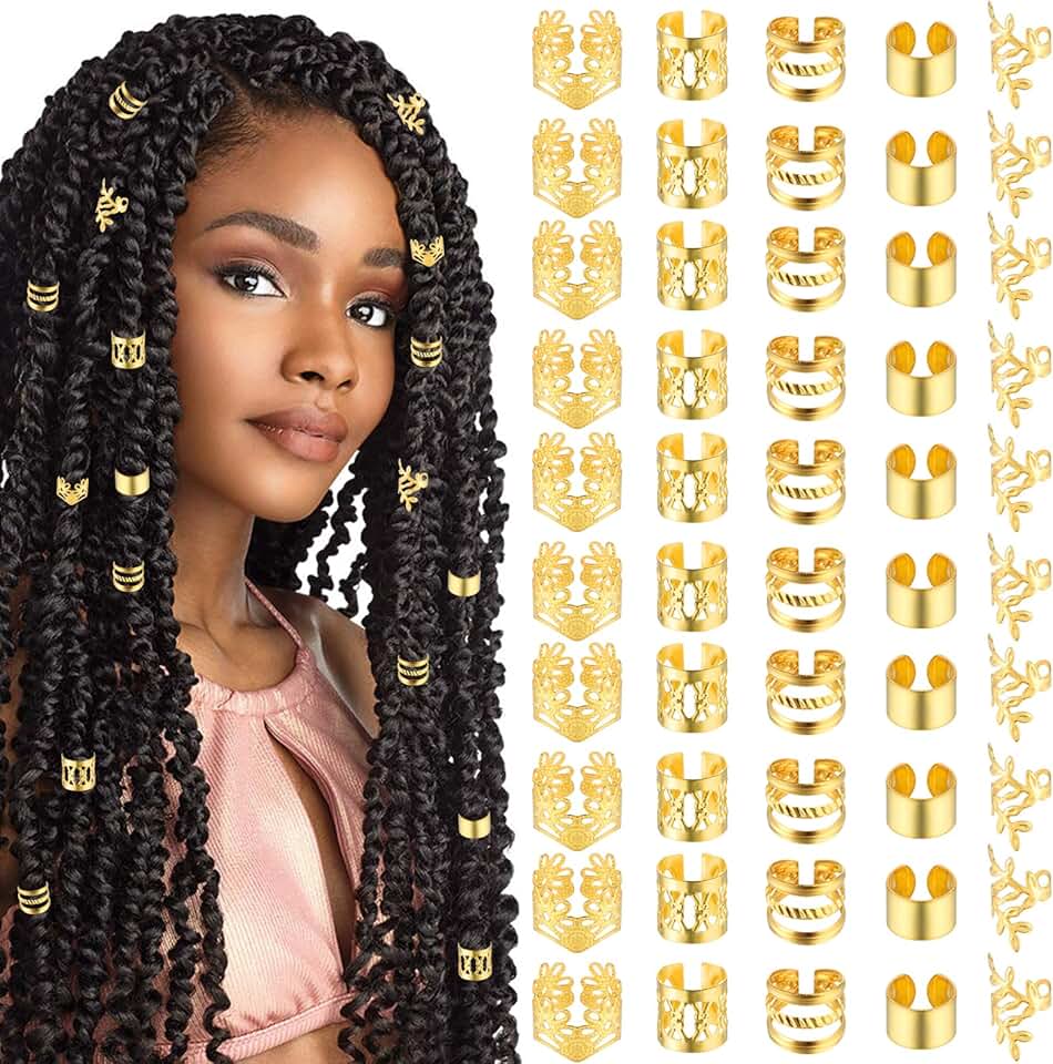 Bijoux cheveux - lot de 50 pièces dorées - accessoires tresse dreadlocks