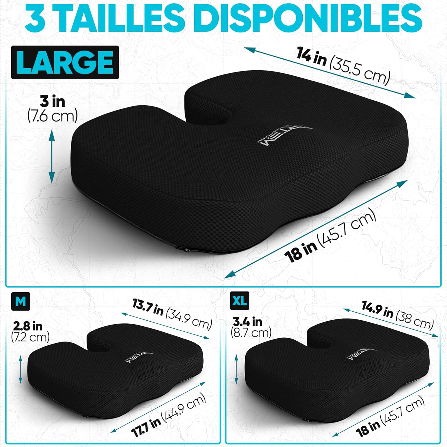 FORTEM – Coussin mémoire forme – soutien lombaire/assise – antidérapant, confort, chaise/auto