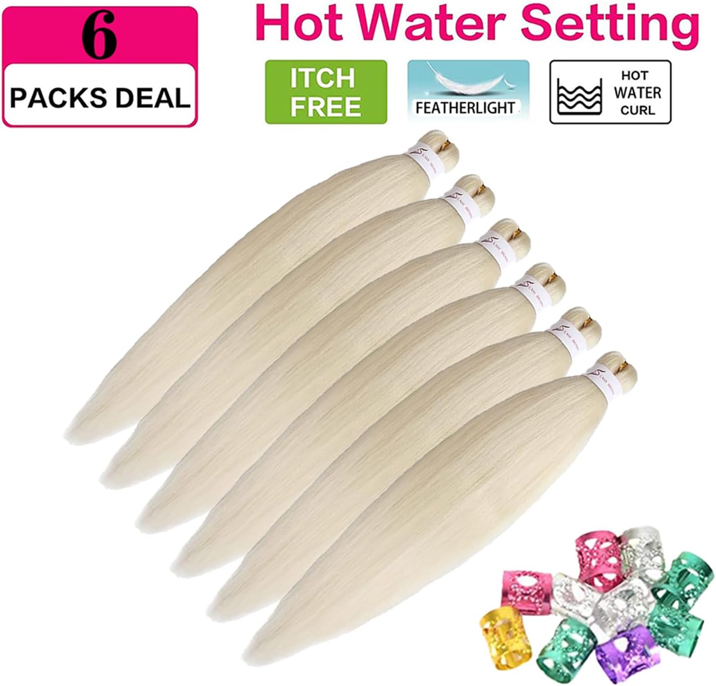 Rajout cheveux tressés - 30 pouces - blond #613, pré-étirés, 6 paquets