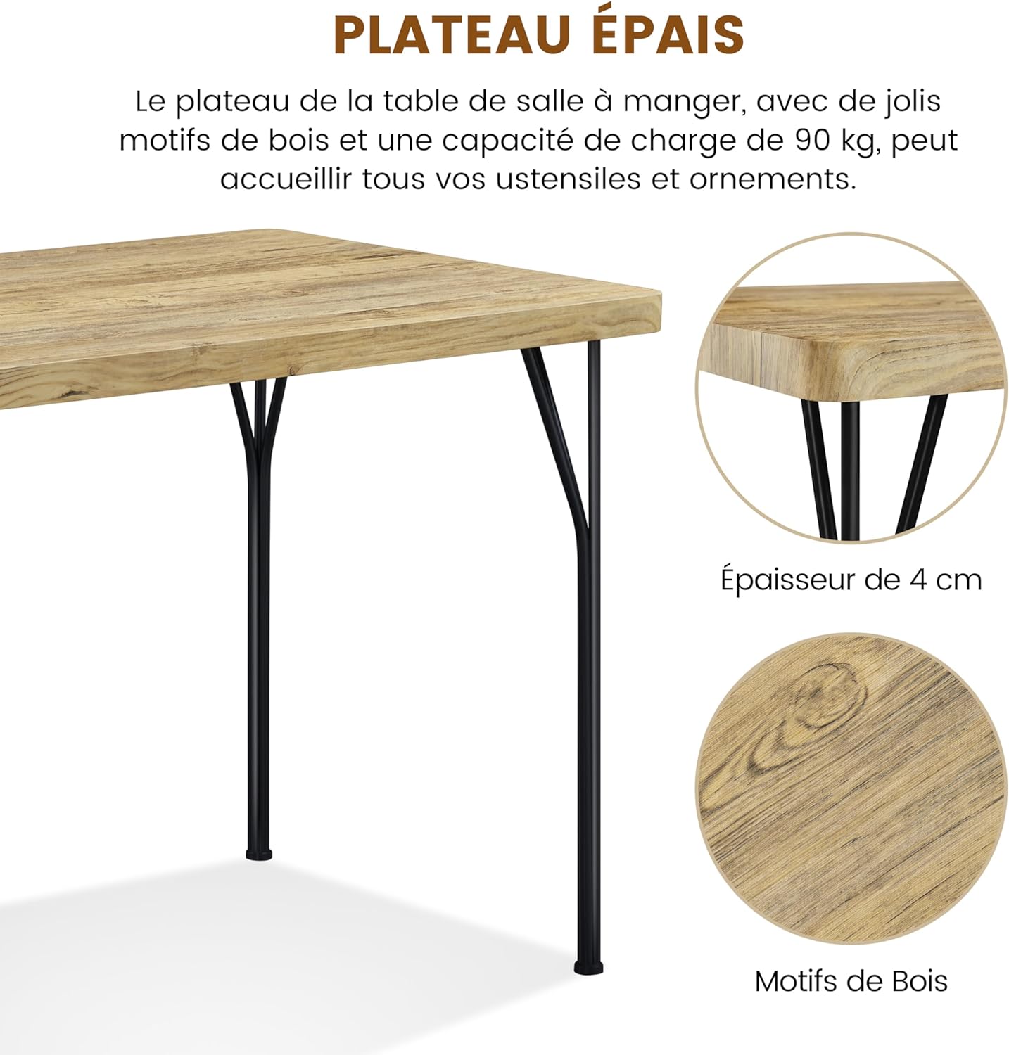 Yaheetech - ensemble salle à manger 4 chaises bois/métal, compact