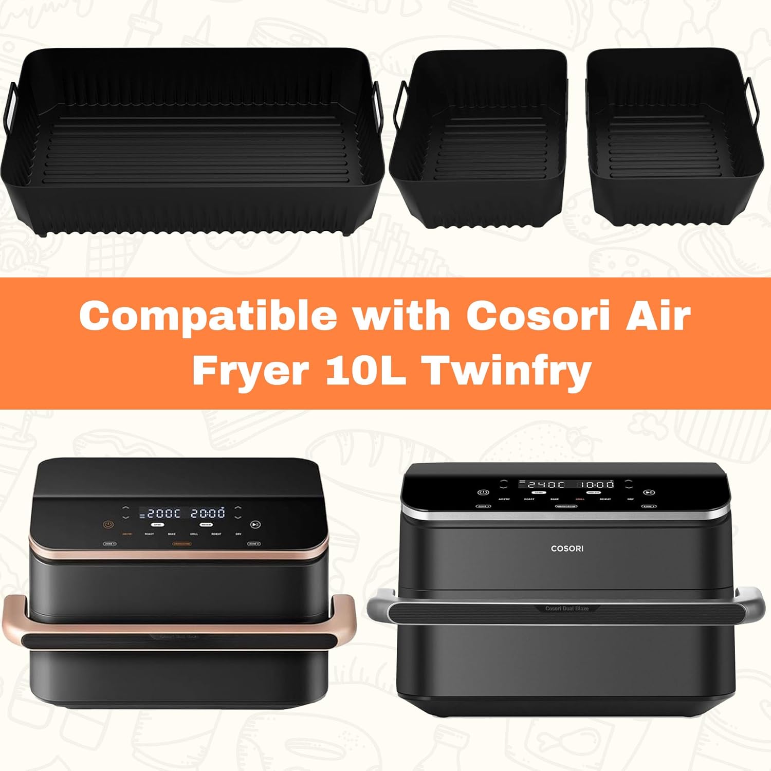 Moule silicone air fryer - lot de 3 - compatible Cosori 10L - accessoires résistants Twinfry