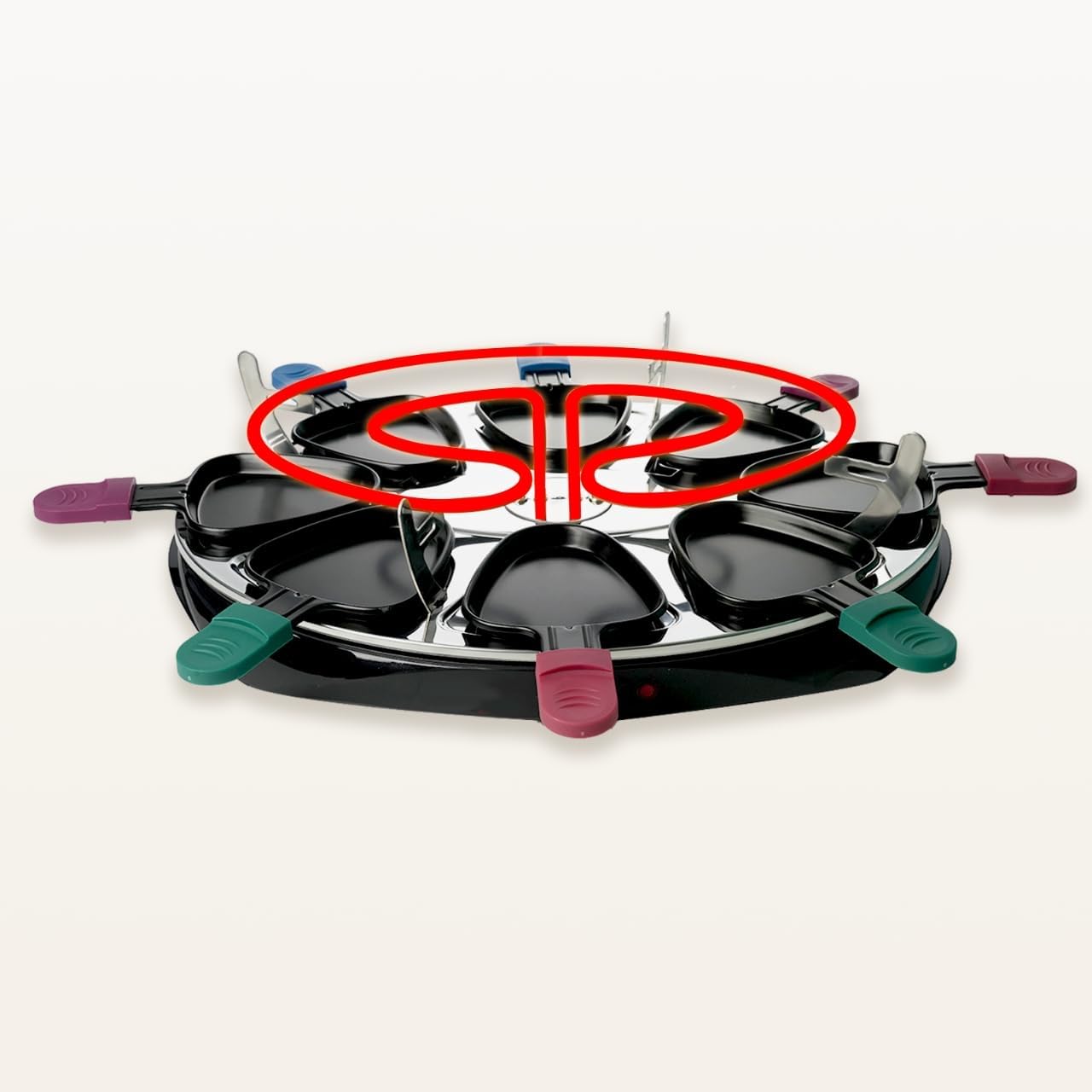 Poêlon à raclette - 18x10cm - antiadhésif, 8 pelles bois, multicolore