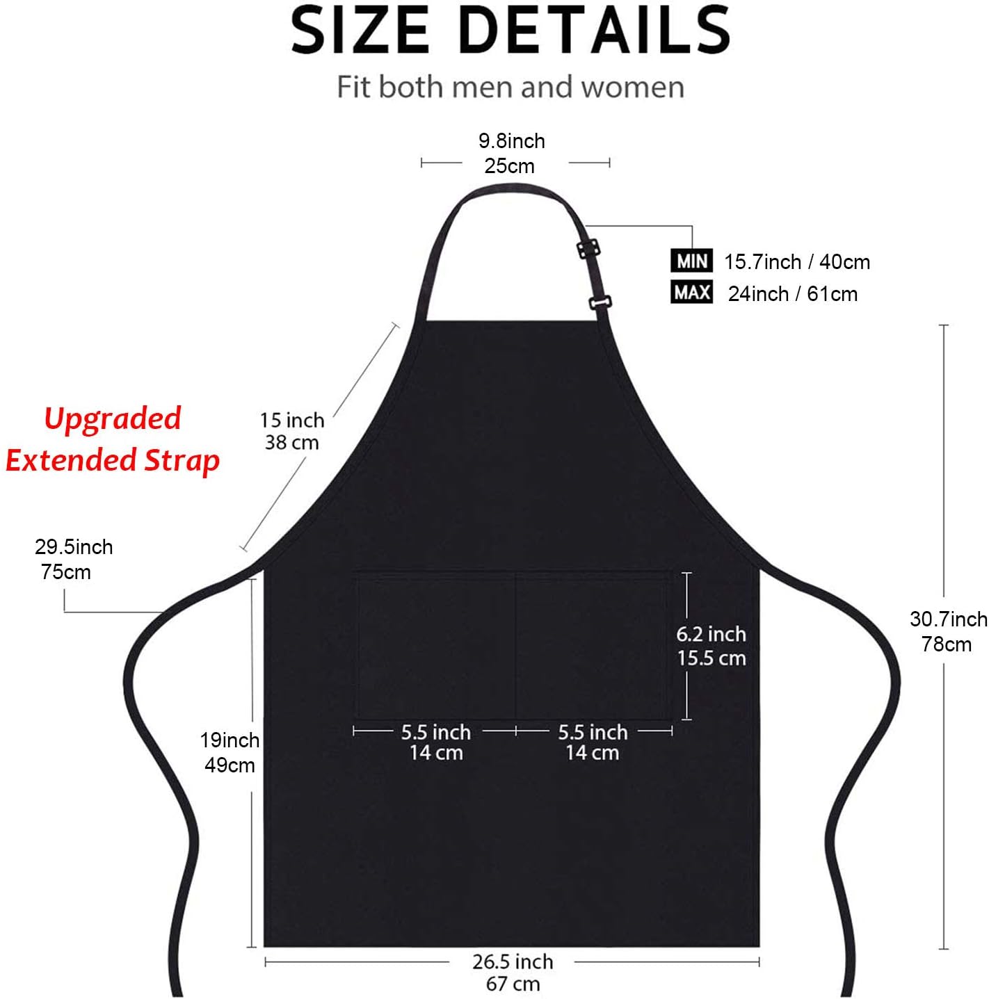 atopo - tabliers chef 4 pièces - noir - 2 poches, étanche, réglable