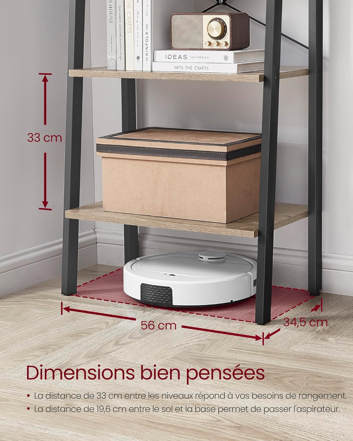 VASAGLE - Étagère 5 niveaux moderne acier, 50x30x150cm, LLS045B50