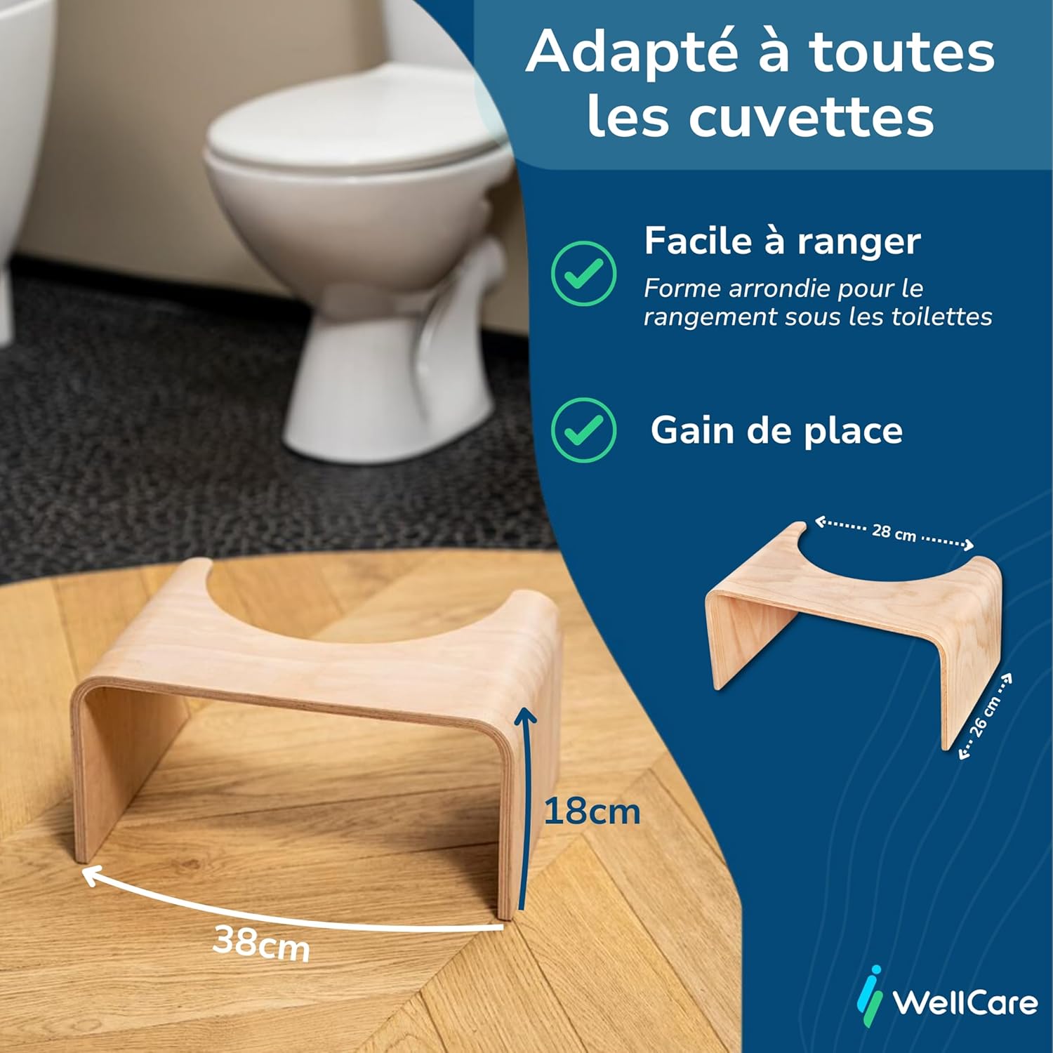 Well Care – Tabouret toilette physiologique bois – adulte – anti constipation – fabriqué France