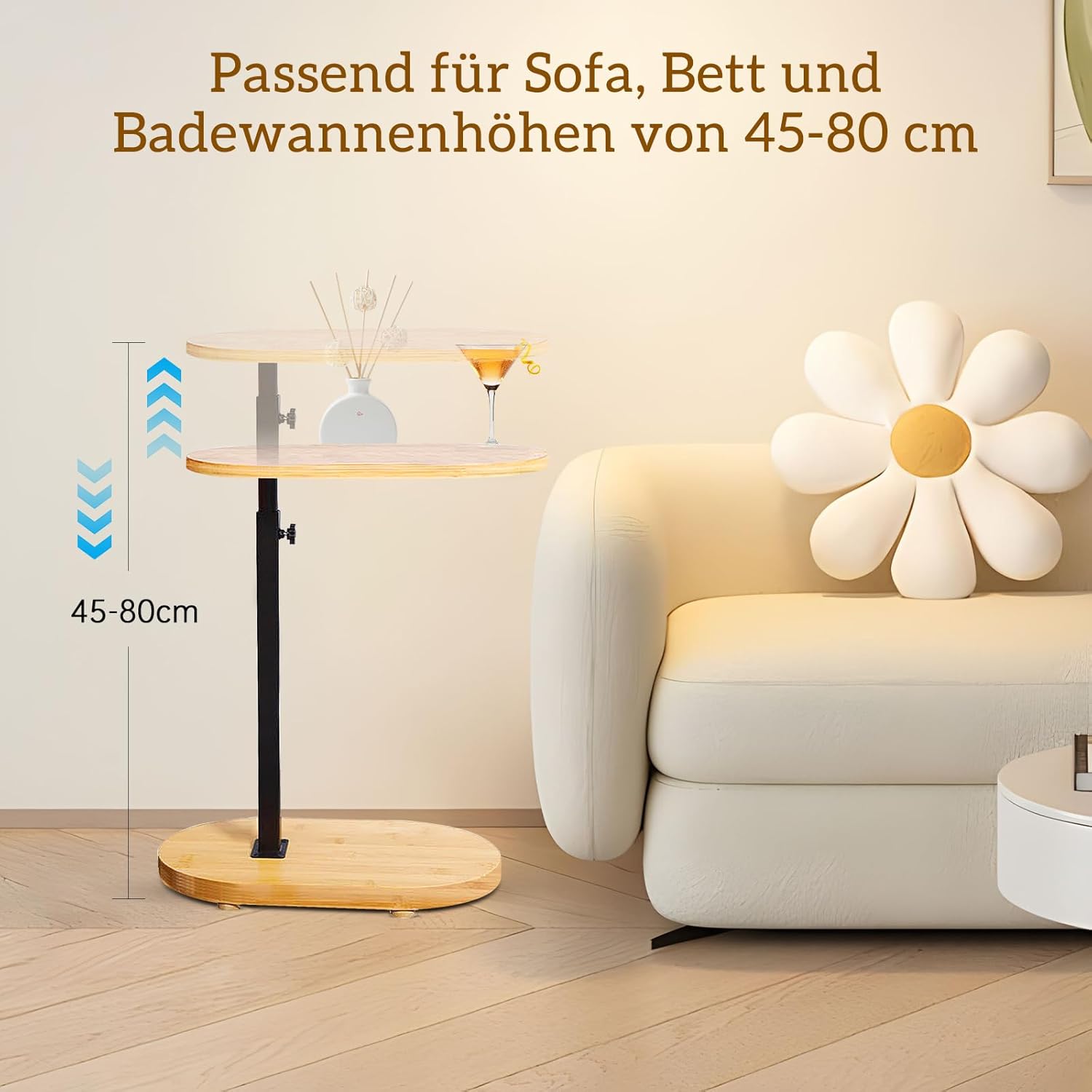 Table d'appoint C réglable - bambou/métal - petite taille, multi-usage