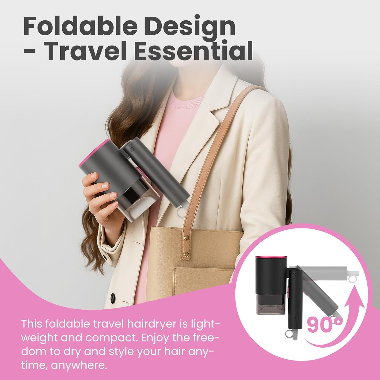 Sèche-cheveux pliable - 2000W - séchage rapide, air chaud/froid, compact