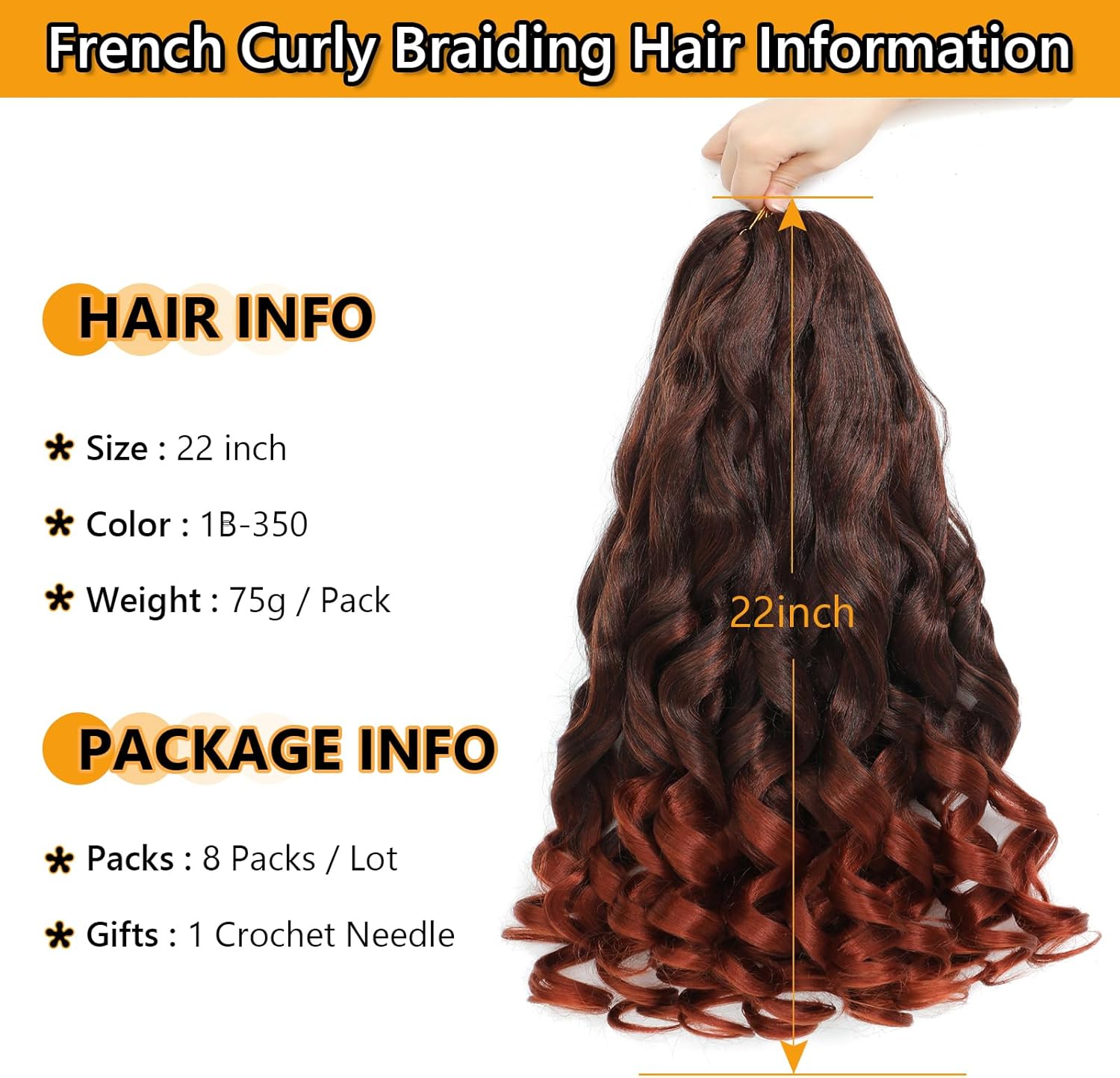 Rajout Cheveux - French Curl Braids 56cm, 8 paquets, Bouncy Wave, 1B/350#