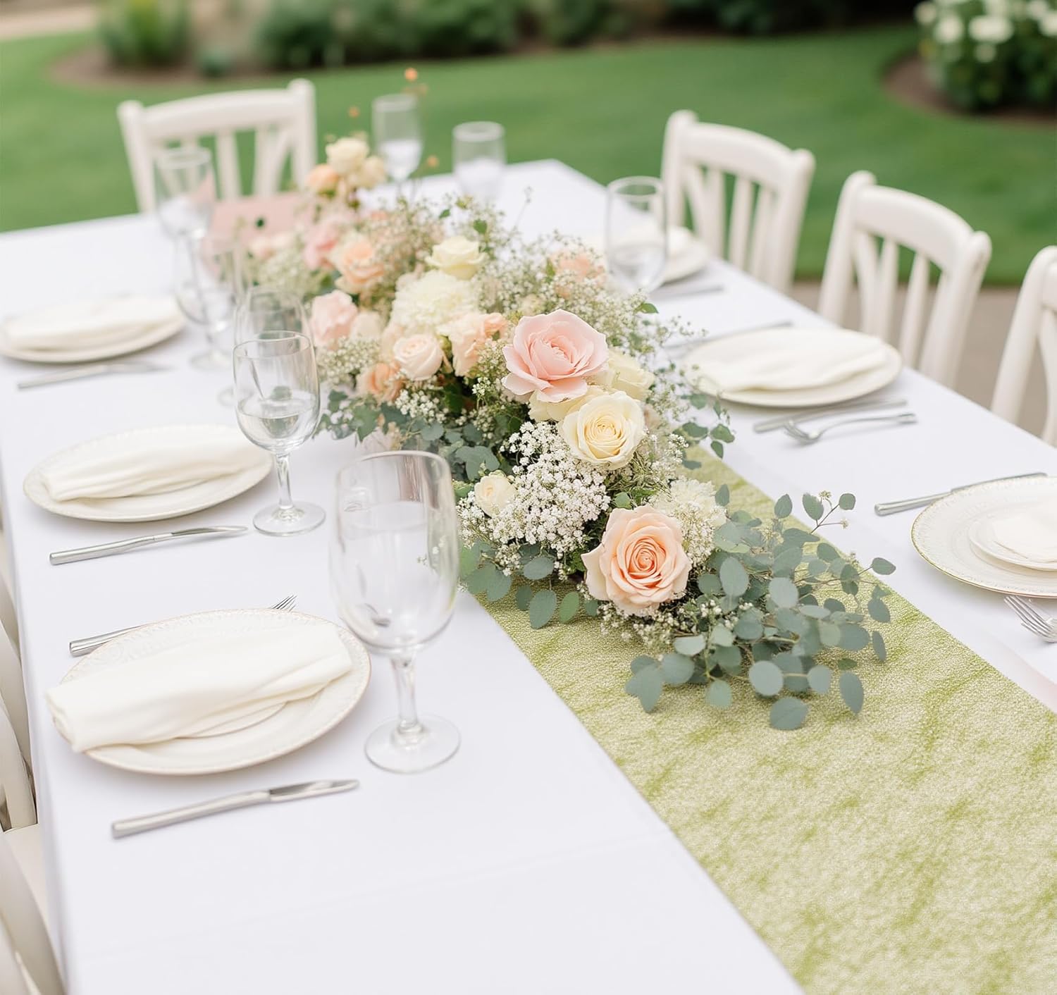 Chemin de table - non-tissé doré vert - 23x3000 cm - 150 cœurs décoratifs