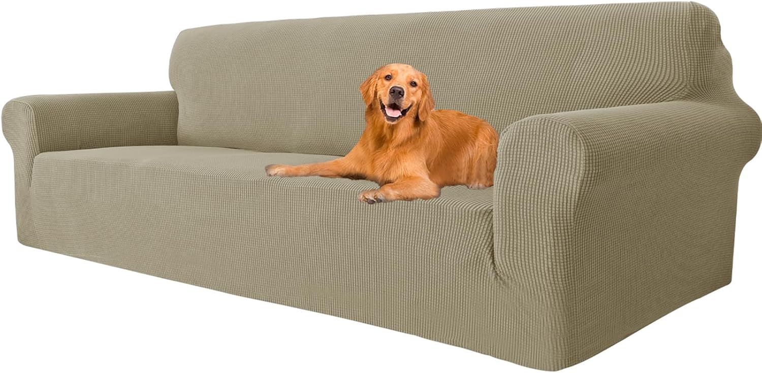 Housse canapé 4 places - extensible, anti-glisse, lavable, khaki