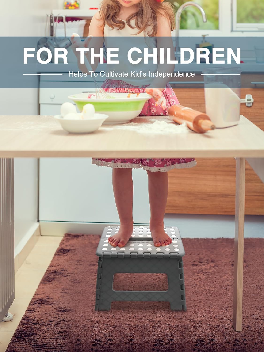 House - Tabouret pliable enfant 22 cm, plastique, pliable, gris