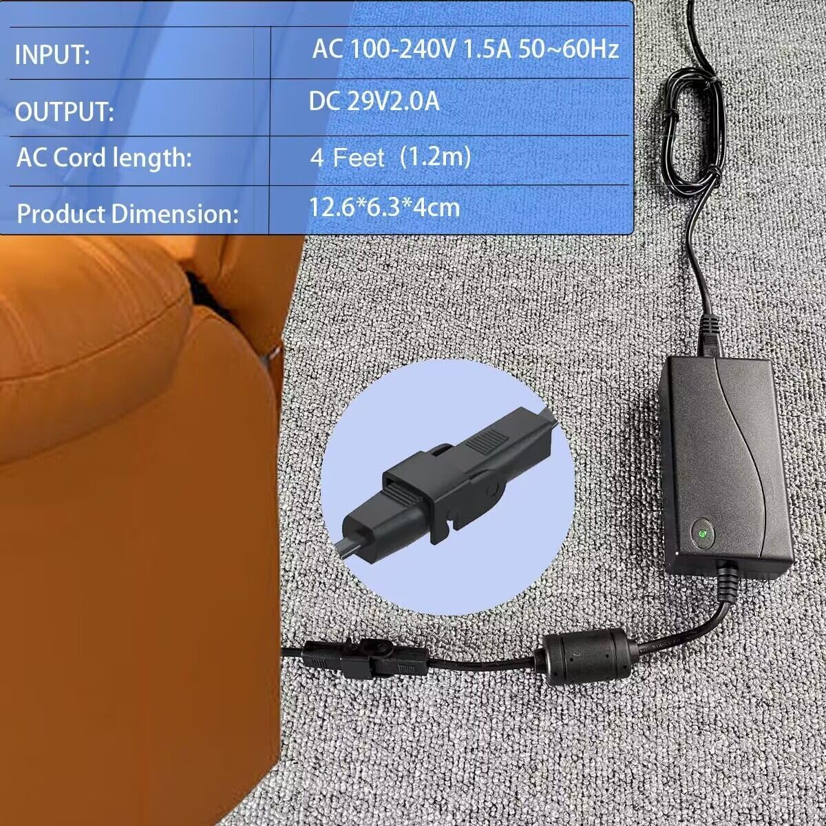 Adaptateur Secteur - alimentation 29V 2A pour fauteuil inclinable, câble AC, HWX