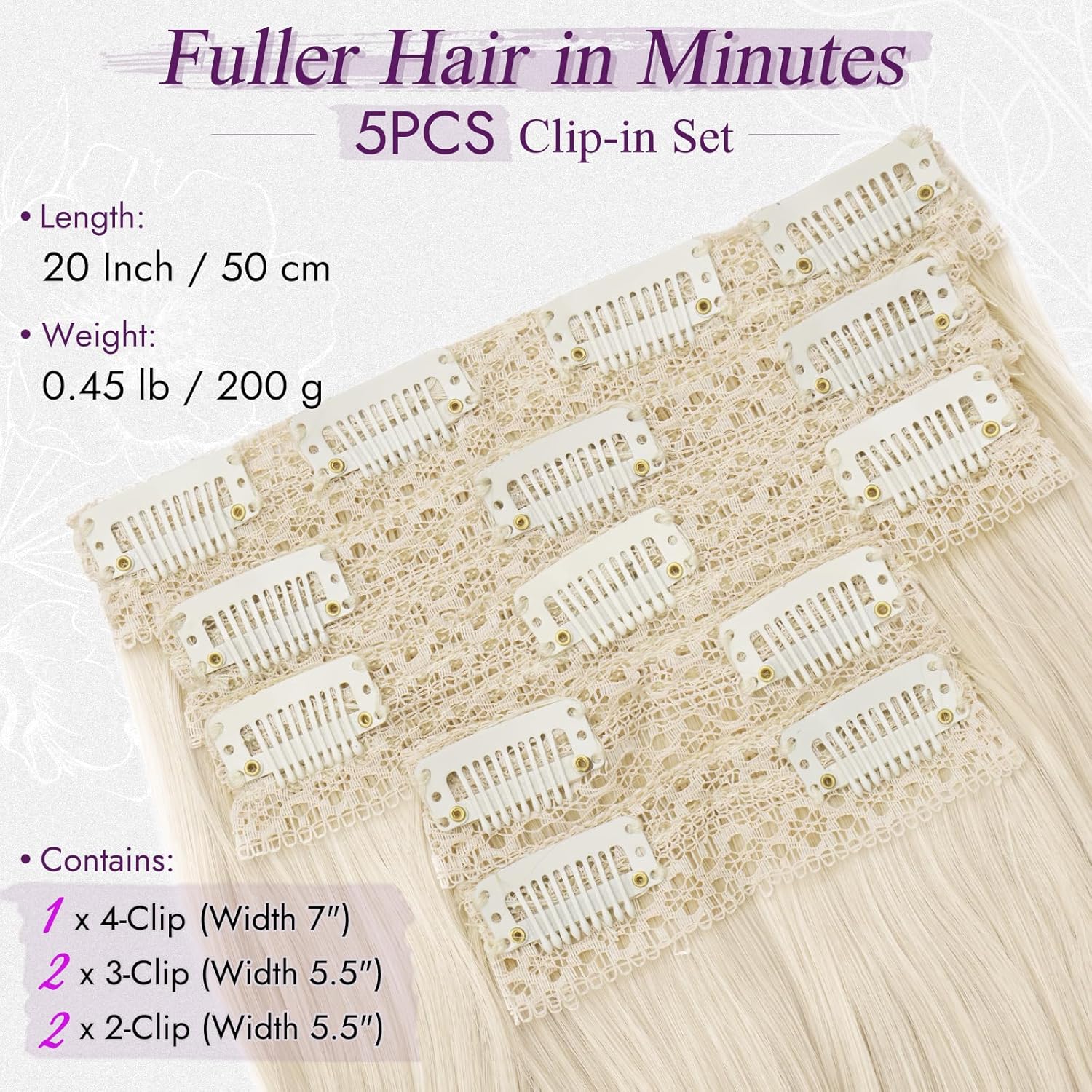 BARSDAR - extension à clips ondulée 50cm, synthétique, blond platine