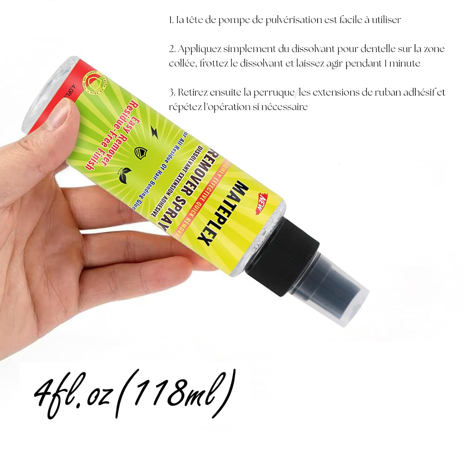 Dissolvant extensions adhésives/colle perruque - 118ml - action rapide, facile à utiliser, entretien postiches