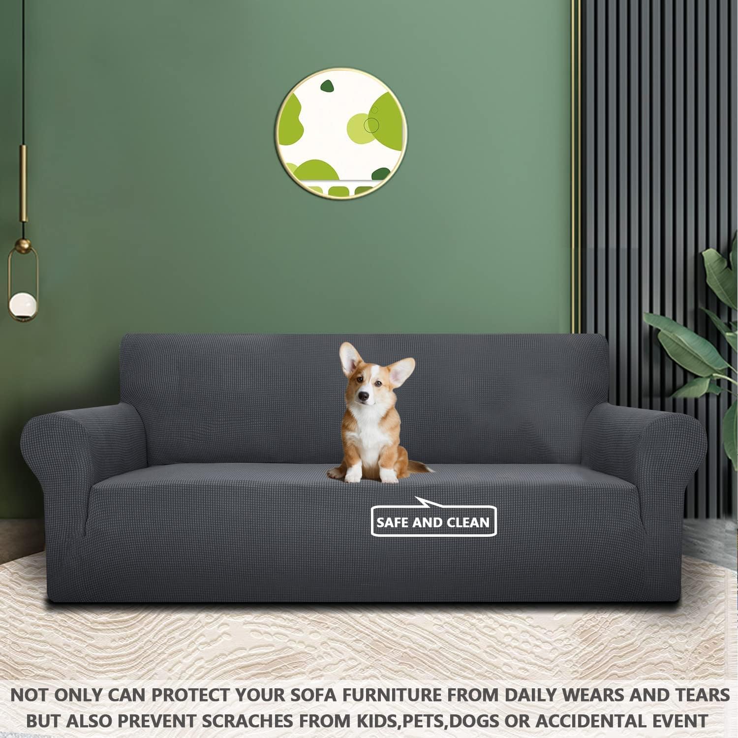 Housse canapé 3 places - extensible accoudoirs - gris foncé - antidérapant lavable