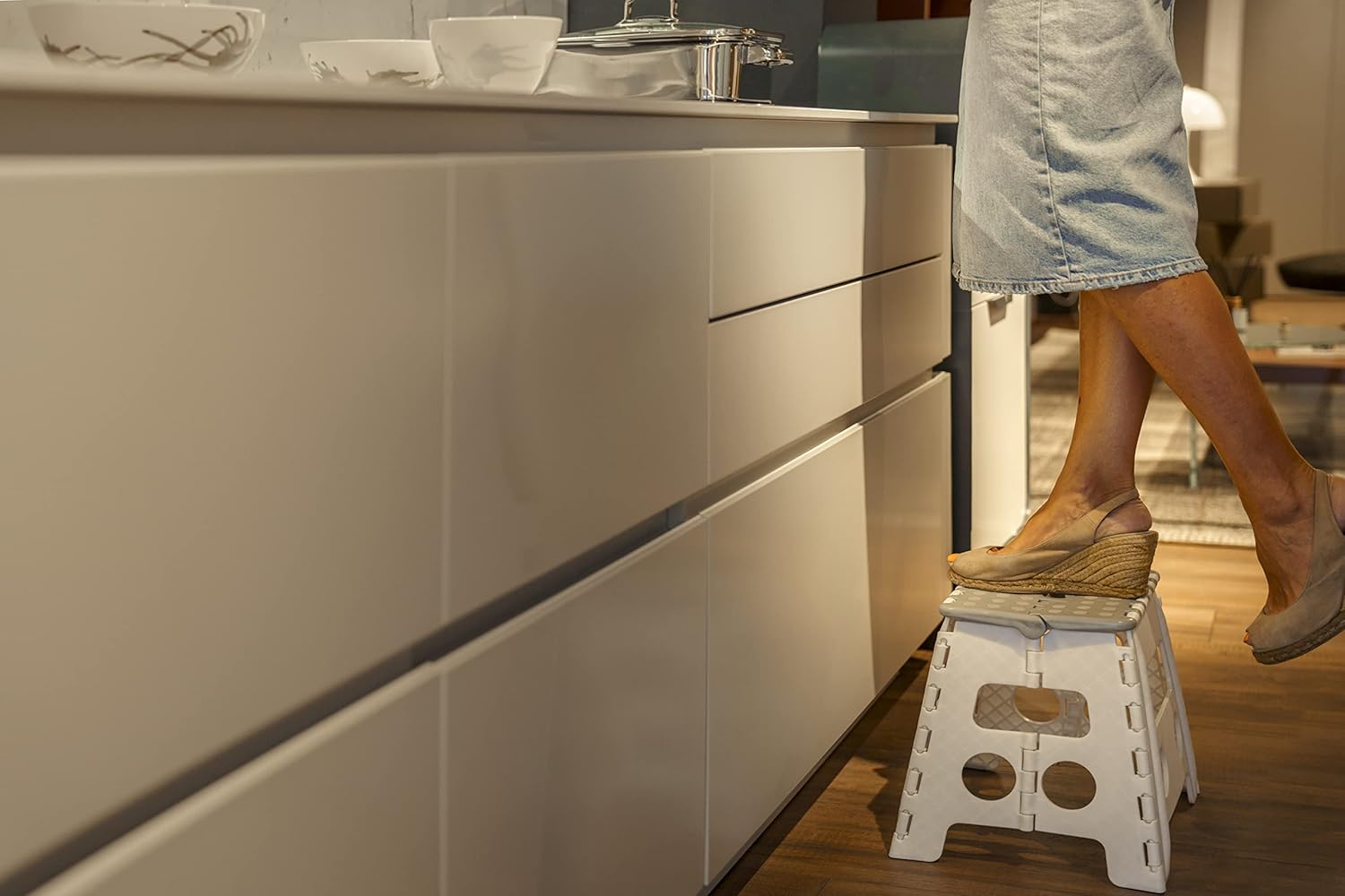 Arregui - Tabouret pliant série TB - 32 cm - blanc/gris, compact, TB-032-GB