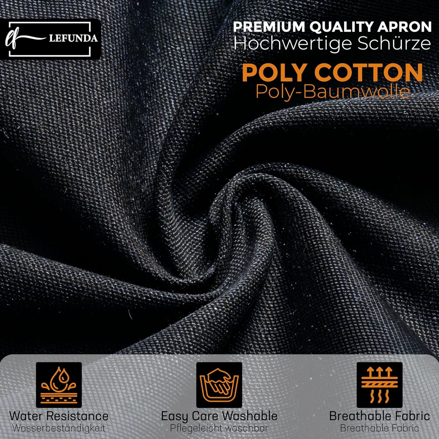 Tablier de cuisine - modèle étanche 3 poches - réglable unisexe, longues lanières, usage pro, BBQ, jardin